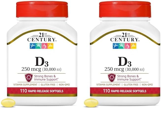 21st Century Vitamin D3 250 mcg (10,000 IU) Rapid Release Softgels, 110 Count