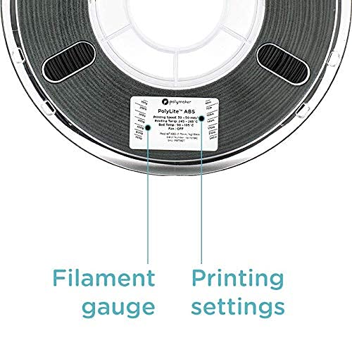 Polymaker ABS Filament 1.75mm Black, ABS 3D Printer Filament 1.75mm Heat Resistant 1kg - PolyLite ABS 3D Printing Filament 1.75mm, Strong & Durable, Dimensional Accuracy +/- 0.03mm