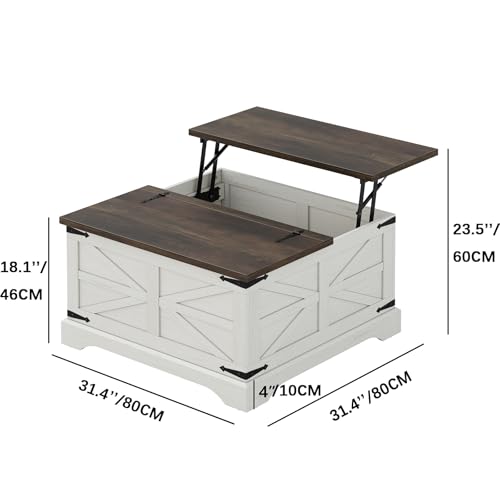 Furnideco Farmhouse Lift Top Coffee Table, Square Wood Center Table with Large Hidden Storage Compartment for Living Room, Rustic Cocktail Table with Hinged Lift Top for Home, Black