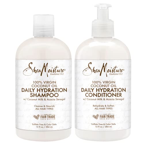 SheaMoisture Shampoo & Conditioner Set, Daily Hydration with Pure Coconut Oil – New Look, Improved Creamy Lather, Cruelty-Free, 13 Oz Ea