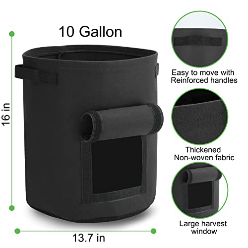 10 Gallon Potato Grow Bags, 6 Pack Planting Growing Bag with Handles and Harvest Window, Thickened Nonwoven Fabric Grow Bags for Tomato, Vegetable, Fruits, Flower (Green)