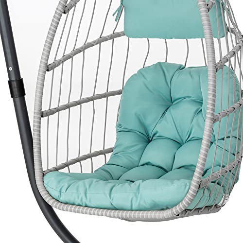 Yechen Hanging Egg Chair with Stand and Footrest for Indoor Outdoor, Foldable Wicker Rattan Patio Egg Swing Chairs Hammock Egg Chair with UV Resistant Cushion for Bedroom Porch, 350 Lbs Capacity