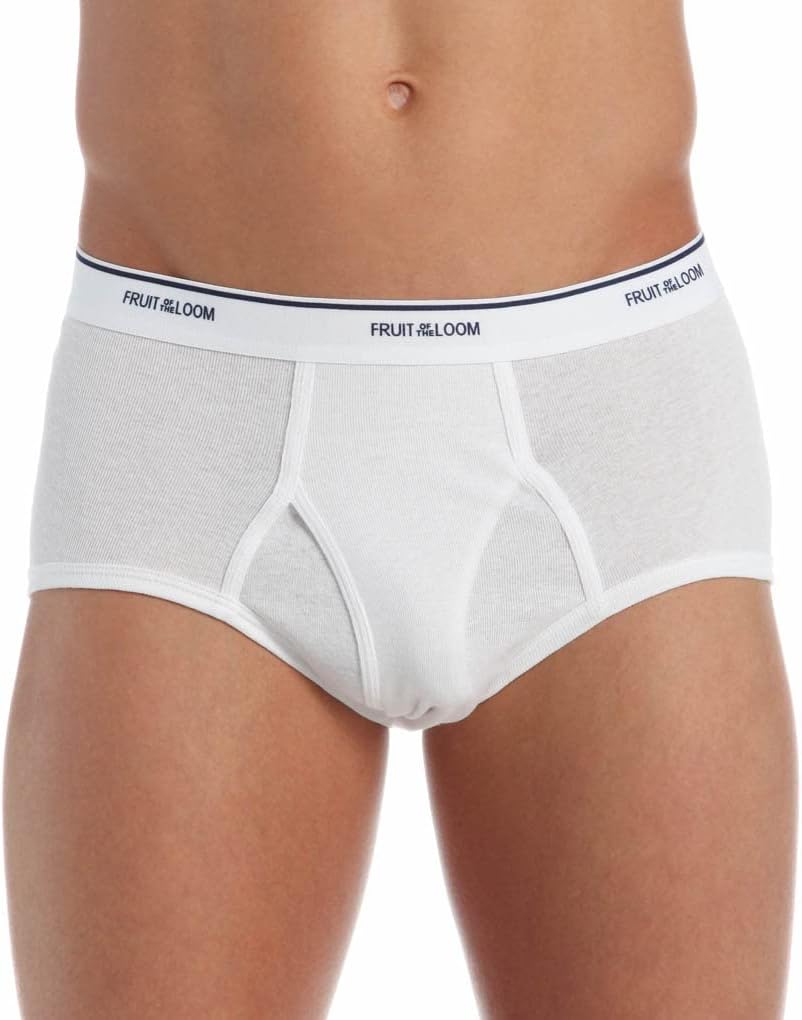 Fruit of the Loom Men's Underwear Basic Cotton Brief, Multi-Pack, White, Large