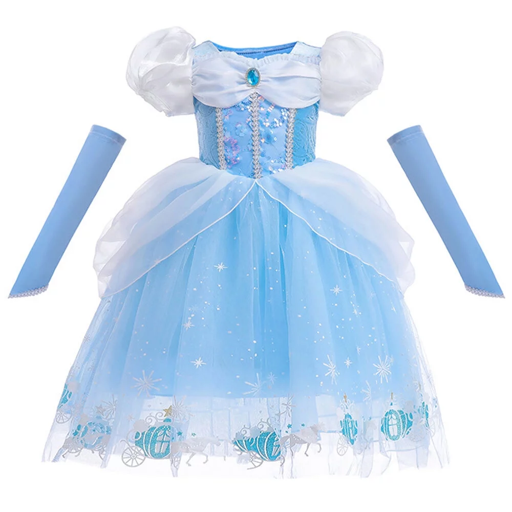 Girls Cinderella Princess Dress Halloween Party Role Play with Sleeves