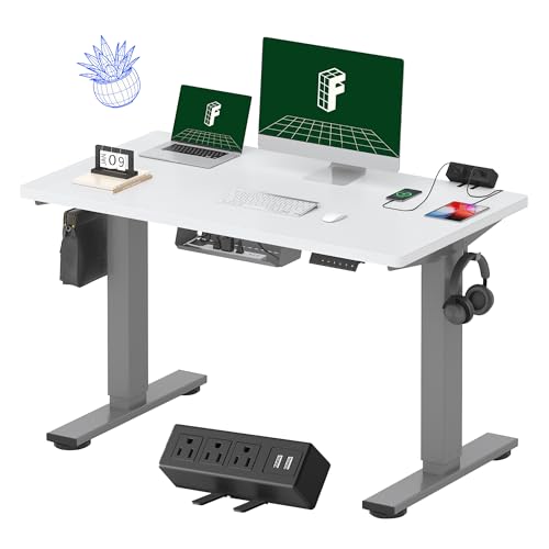 FLEXISPOT EN2 Whole-Piece Standing Desk with Clamp Power Strip, 55 x 28” Electric Stand Up Height Adjustable Desk with Cable Management (Black Frame + 55