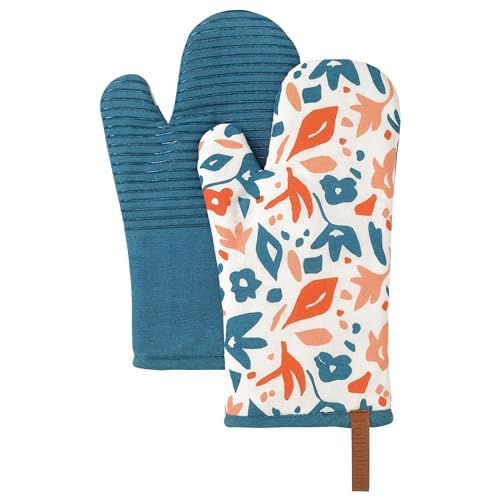 Folkulture Christmas Oven Mitts Set of 2, Heat Resistant | 12 x 5.5 Silicone & Cotton Oven Mitts, Xmas Glove Set, Cute Kitchen Mittens for Women | Red Oven Mitt Set