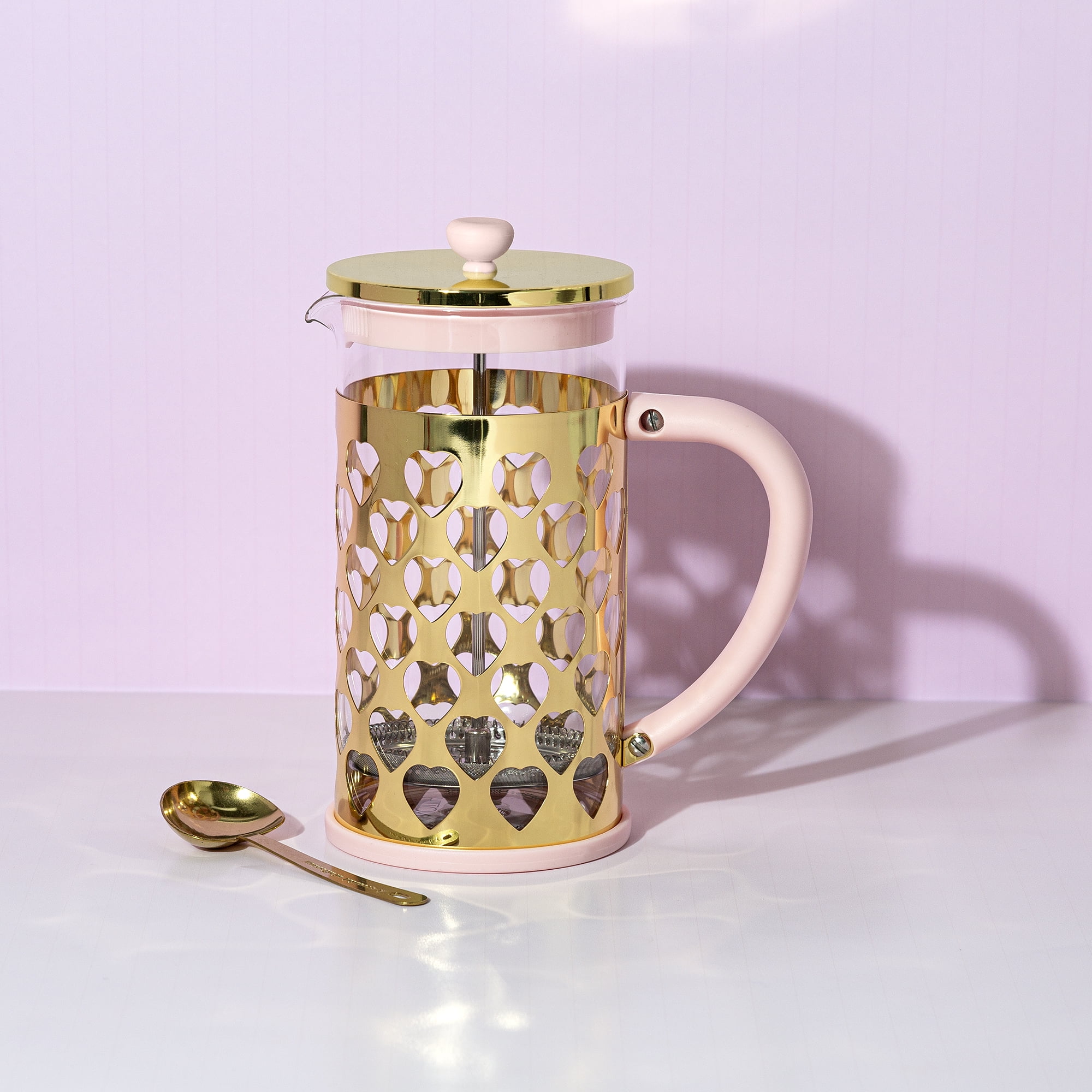 Paris Hilton French Press Coffee Maker with Heart Shaped Measuring Scoop, 34 Ounce, Pink