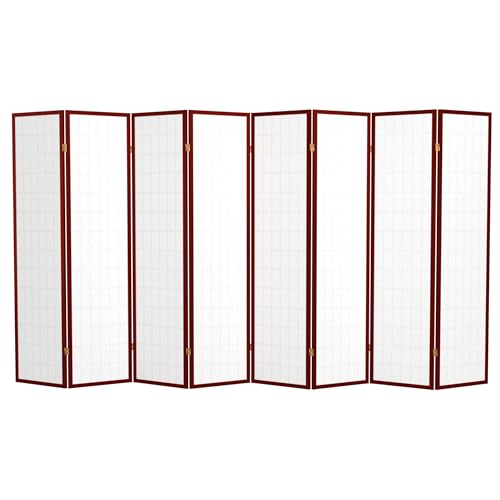 Red Lantern 6 ft. Tall Window Pane Shoji Screen-Natural-4 Panels Room Divider
