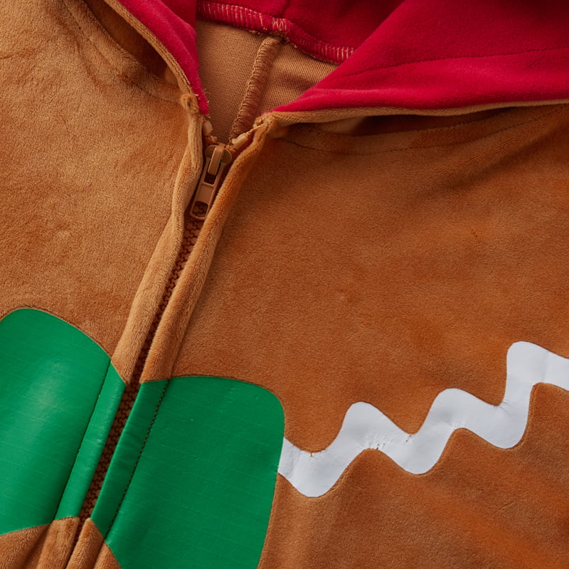 mlpeerw Women Men Christmas Gingerbread Costumes Funny Gingerbread Jumpsuit Zip Up Hooded Romper Xmas Party Cosplay Costume