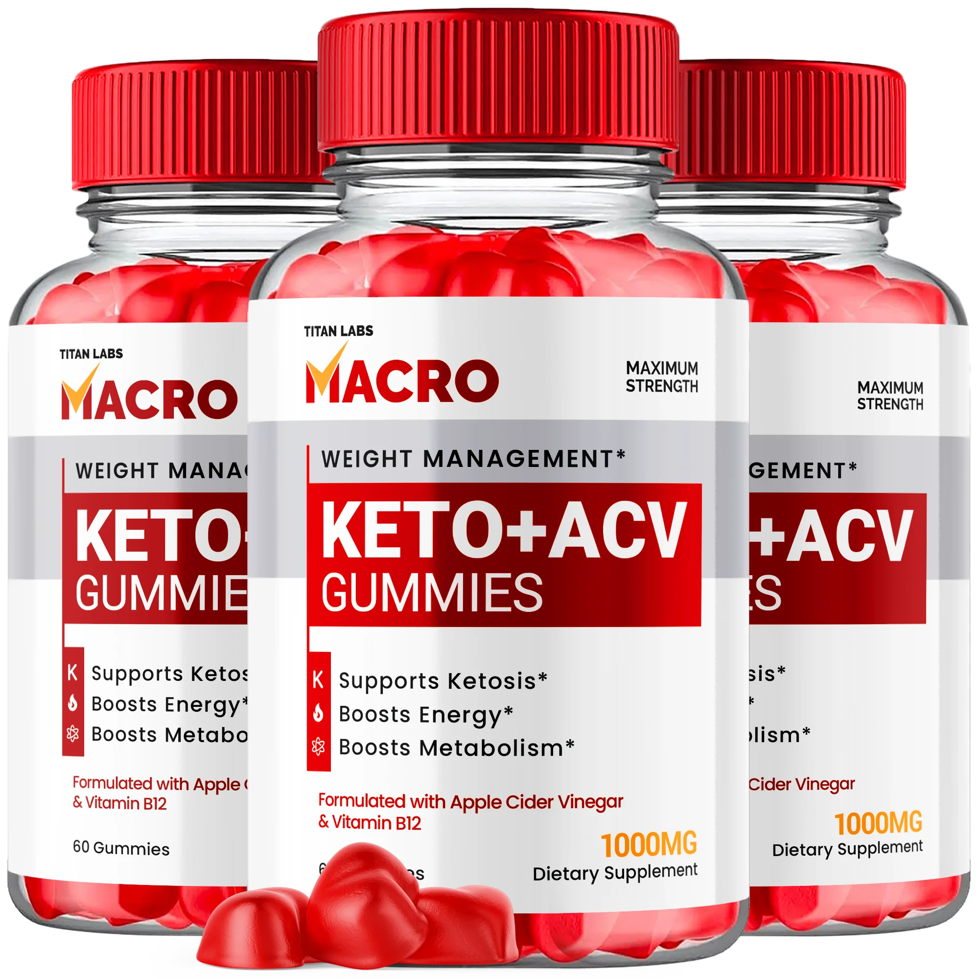 (3 Pack) Macro Keto ACV Gummies - Apple Cider Vinegar Supplement for Energy and Focus - Macro Keto Active Multivitamin Supplement Gummies for Ketosis with Folic Acid (180 Gummies)