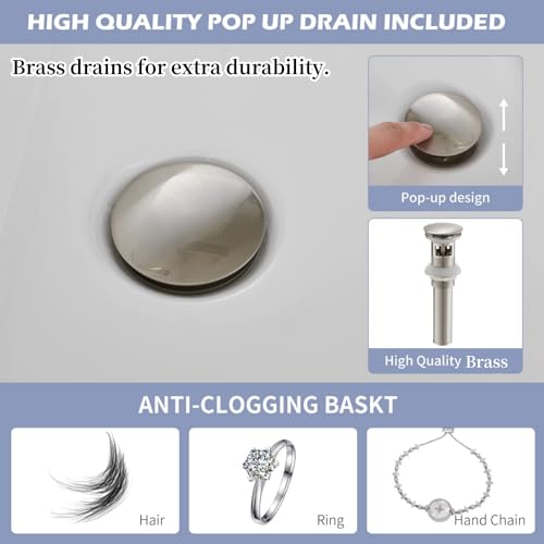 Brushed Nickel Vessel Sink Faucet, Waterfall Bathroom Faucets, Tall Spout Single Handle Single Hole Bathroom Faucets with Pop Up Drain and Without Overflow Basin Faucet Supply Line