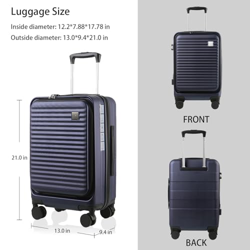 Expandable Carry On Luggage Durable Hardside Lightweight Rolling Suitcases with Spinner Wheels TSA Lock, (Black, 20-Inch)