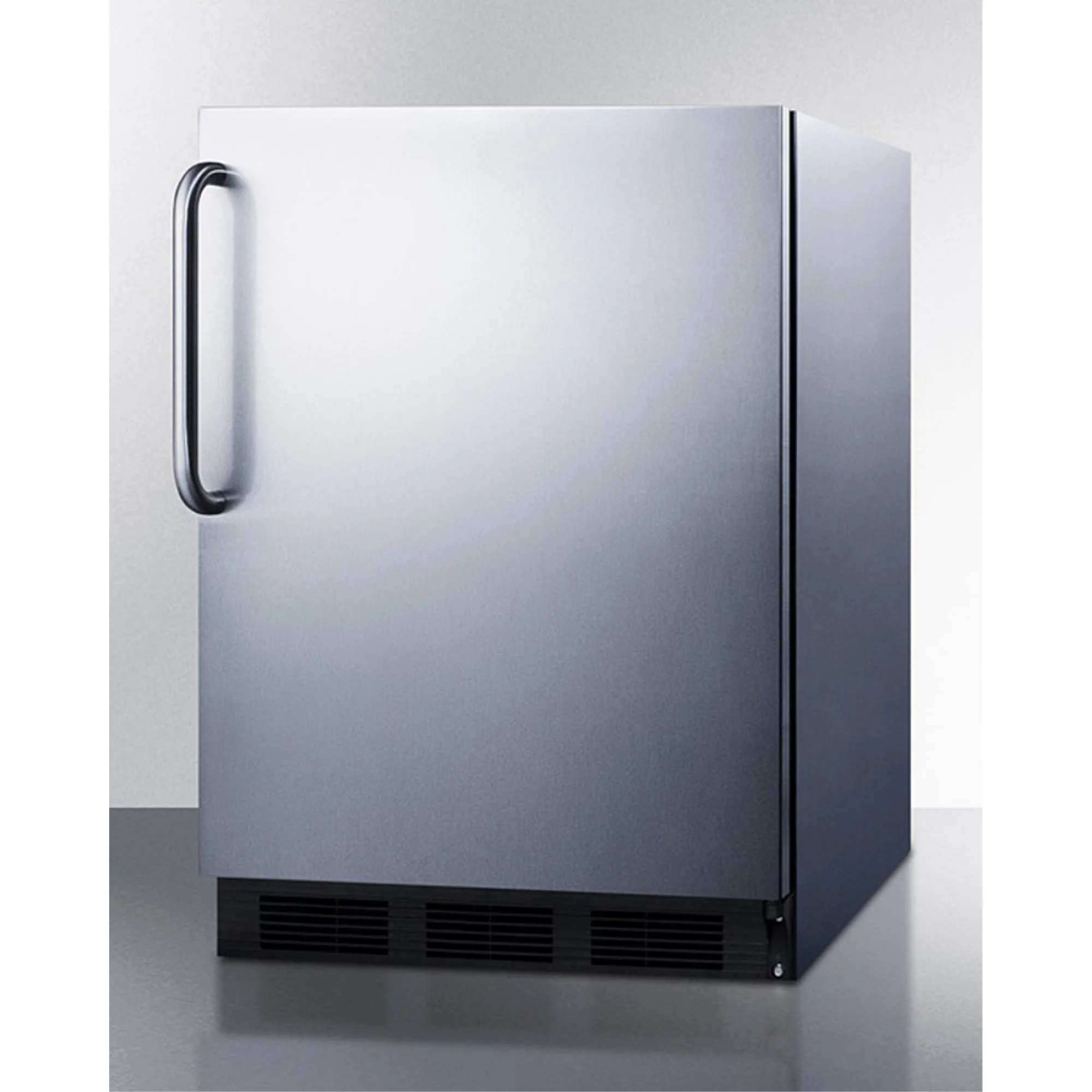 ADA compliant built-in undercounter all-refrigerator for residential use, auto defrost with stainless steel wrapped exterior and towel bar handle