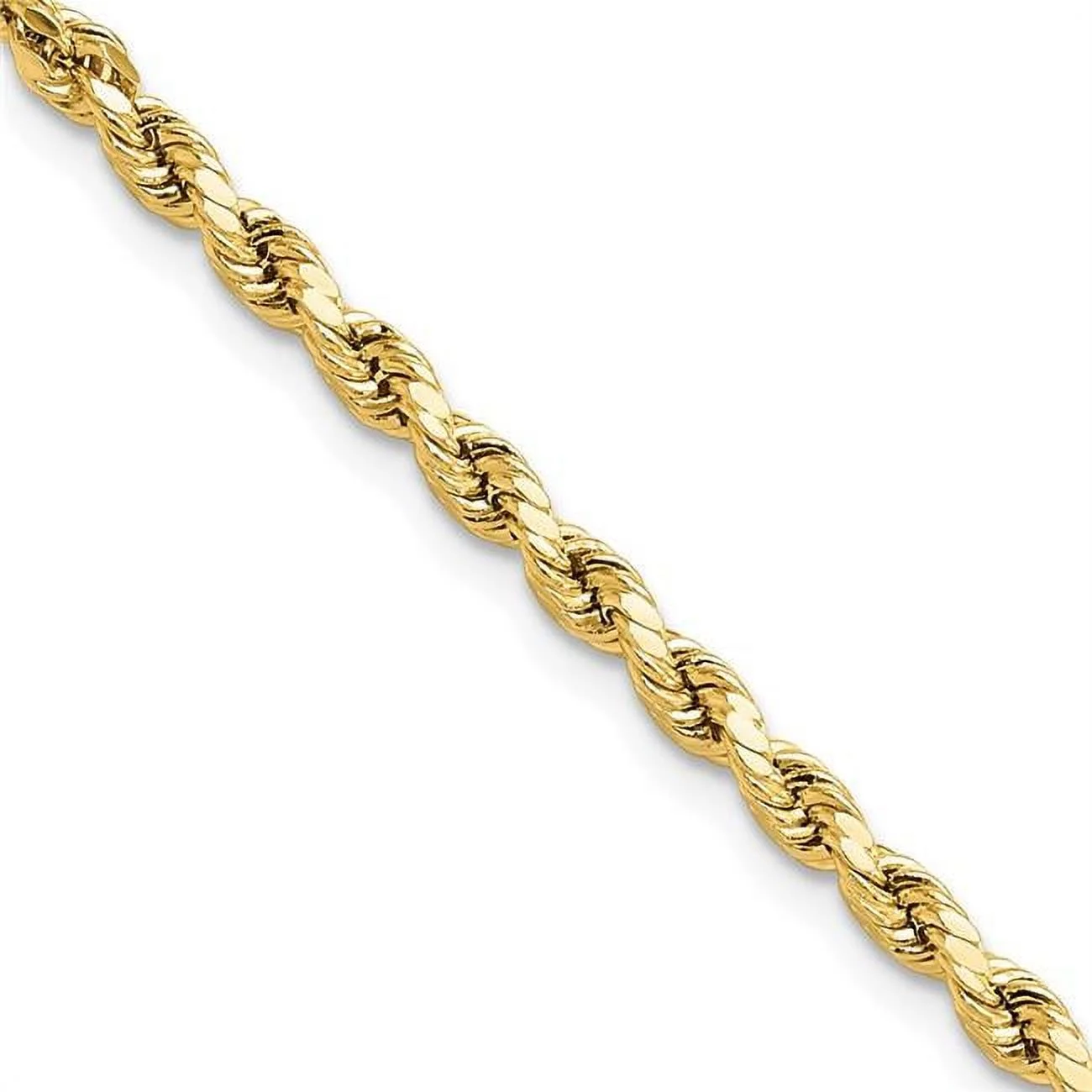 Primal Gold 10 Karat Yellow Gold 3mm Semi-solid Diamond-cut Rope Chain