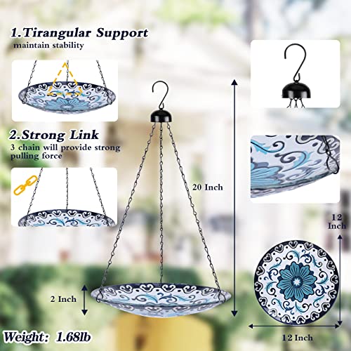 MUMTOP Hanging Bird Bath - Bird Baths for Outdoors, 11 Inch Glass Bird Bath Bowl Outdoor Bird Feeders for Garden Yard and Patio Decor