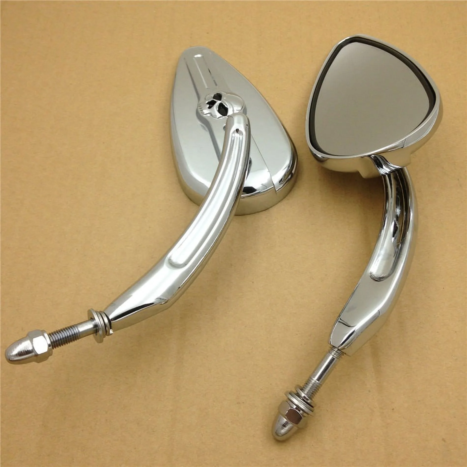 HTT-MOTOR Electra Glide Classic FLHTC Skull Flame Side Mirrors for 1984-2014 universal to most Harley bike chrome