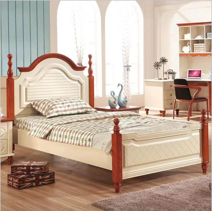 Mediterranean rustic wood bed American country side bedroom furniture 1.5m p10266