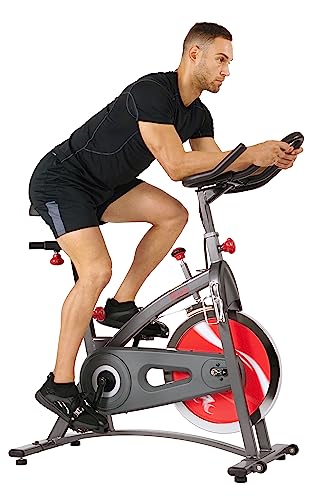 Sunny Health & Fitness Indoor Cycling Exercise Bike w/Adjustable Cushion Seat & Multi-Grip Handlebar, Stationary Workout Equipment For Adult Cardio Training, Optional Free SunnyFit App Connection