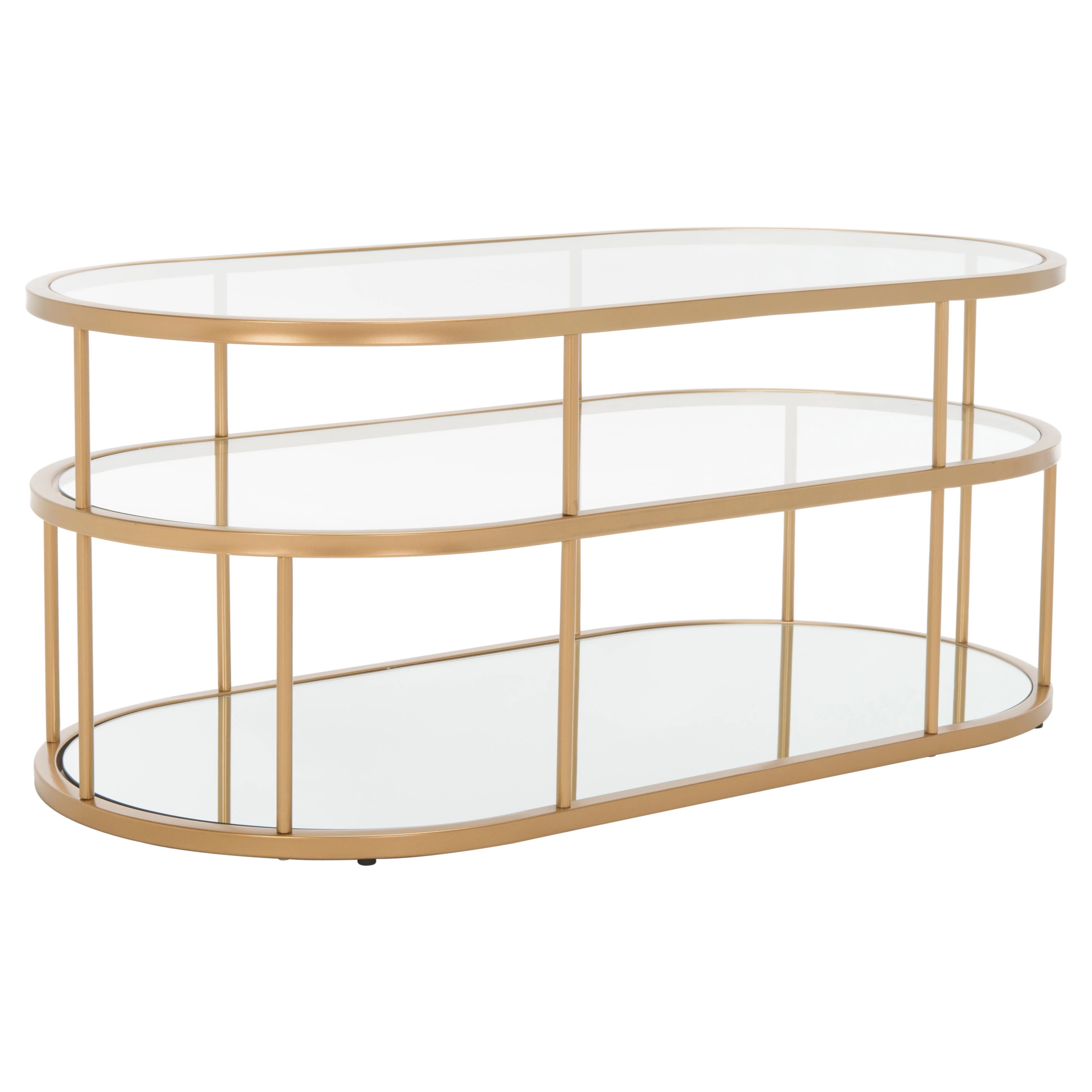 SAFAVIEH Layta Glam 3 Shelf Coffee Table, Gold/Glass