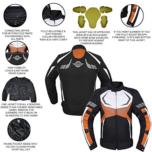 MOTORCYCLE JACKET MENS CE ARMORED BIKERS RIDING RACING WATERPROOF ALL SEASON JACKET (RED, 2X-LARGE)