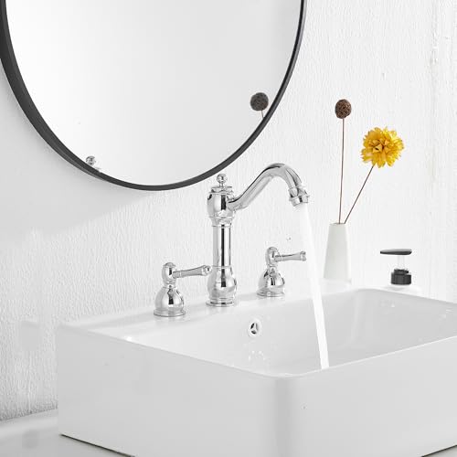 GGStudy 360° Swivel Antique Brass Bathroom Vessel Sink Faucet Single Handle One Hole Matching with Pop Up Drain