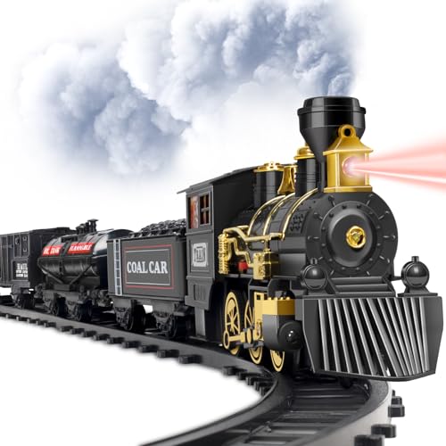 BainGesk Train Set, Christmas Train Set with Steam, Lights and Sounds, Train Sets for Around The Christmas Tree, Electric Train Toys for 3 4 5 6 7 8 Year Old Kids, Gifts for Boys & Girls Christmas