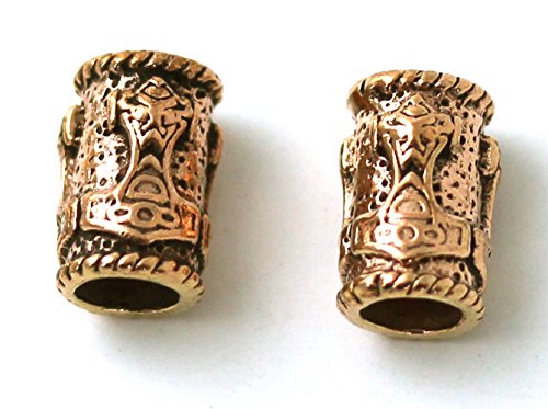 Bronze Norse Thors Hammer Beard Beads Rings, Dreadlock Viking Pirate Medieval Hair Beads, Pagan Jewelry