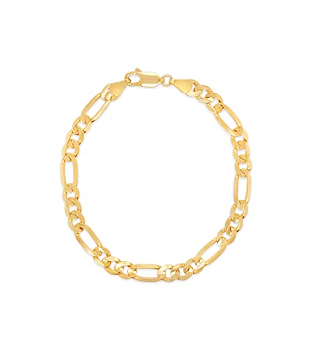 Olive & Chain Solid 14k Gold Figaro Link Chain Bracelet, Yellow Gold Bracelet for Men & Women