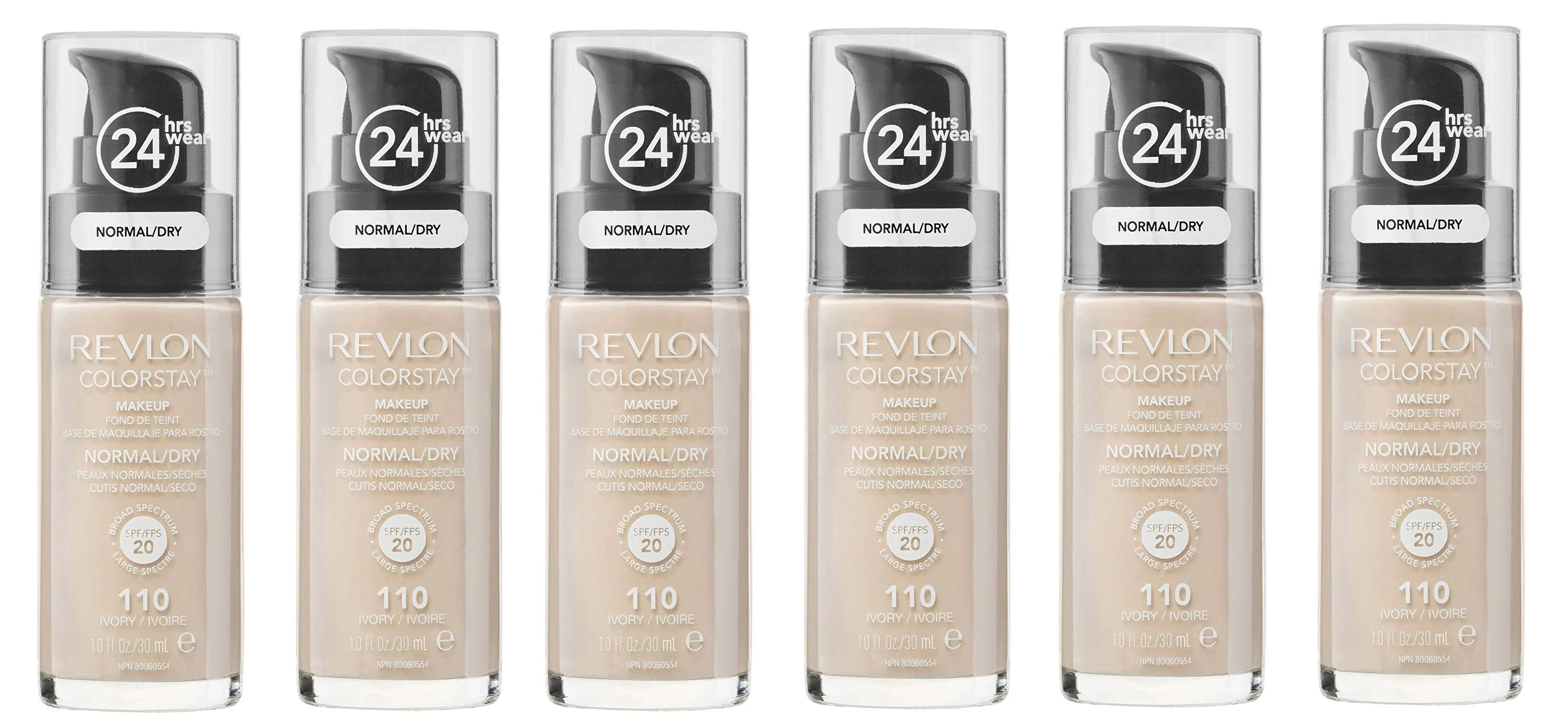 Revlon Colorstay Makeup Foundation for Normal To Dry Skin, #110 Ivory (Pack of 6)