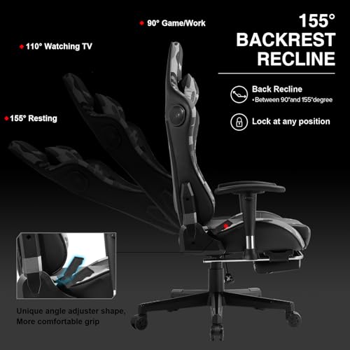 GTRACING Gaming Chair with Footrest Speakers Video Game Chair Bluetooth Music Heavy Duty Ergonomic Computer Office Desk Chair