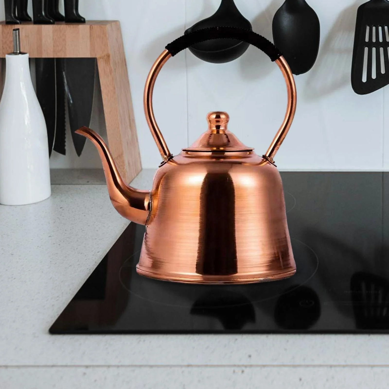 Tongina Coffee Pot Hot Water Kettle Wrapped Handle Stovetop Induction/Gas Stoves Copper Handmade Retro Water Boiler Jug Copper Kettle