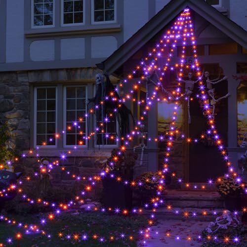 Spider Webs Halloween Decorations Outdoor 455 LED Halloween Spider Web Lights Decoration with 59