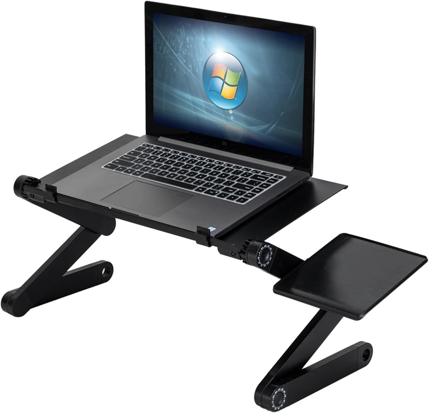Best Adjustable Laptop Stand Lap Desk for Bed Couch with Mouse Pad Ergonomic Height Angle Tilt Aluminum Desktop Riser Tray Portable Computer Riser Table Cooler Cooling Folding Holder Black