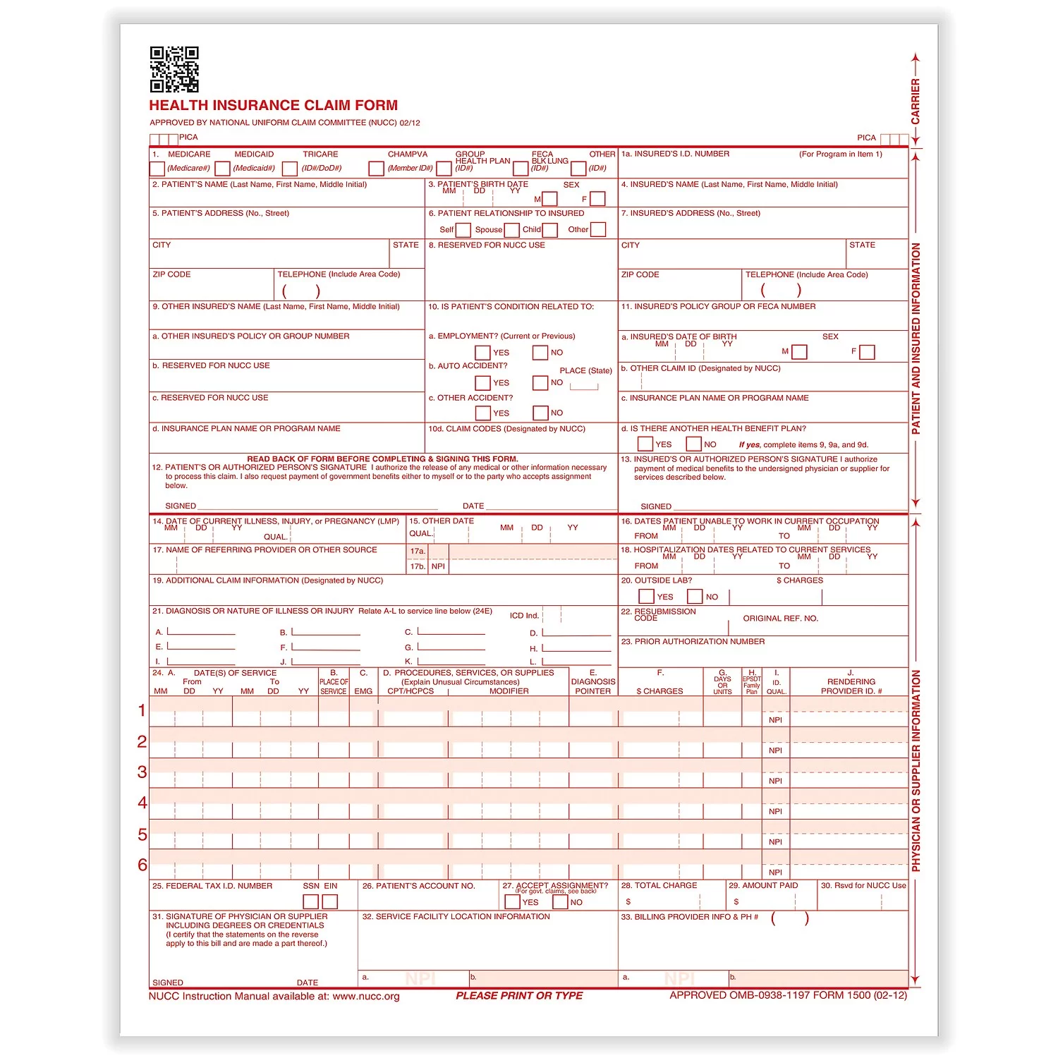 ComplyRight 1-Part Continuous CMS-1500 Health Insurance Claim Form (02/12) CMS121