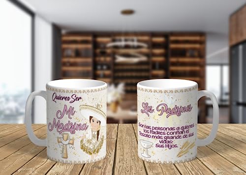 Propuesta para padrinos de bautizo, Set de 2 Tazas con moño de satin y tarjeta de agradecimiento,godfather proposal gifts,will you be my godfather,quieres ser mi madrina