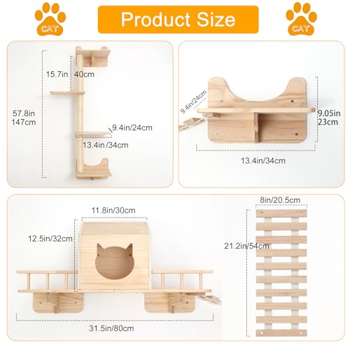 Cat Wall Shelves, Furniture Set, Shelves and Perches for Wall, Climbing Shelf Playground Scratching Post with 3 Steps Indoor Mounted Condos House