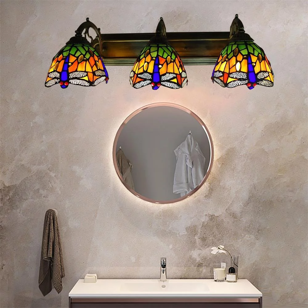 YIYIBYUS Wall Sconce Lamp Stained Glass Vanity Light Dragonfly Shades for Home Bedroom Living Room