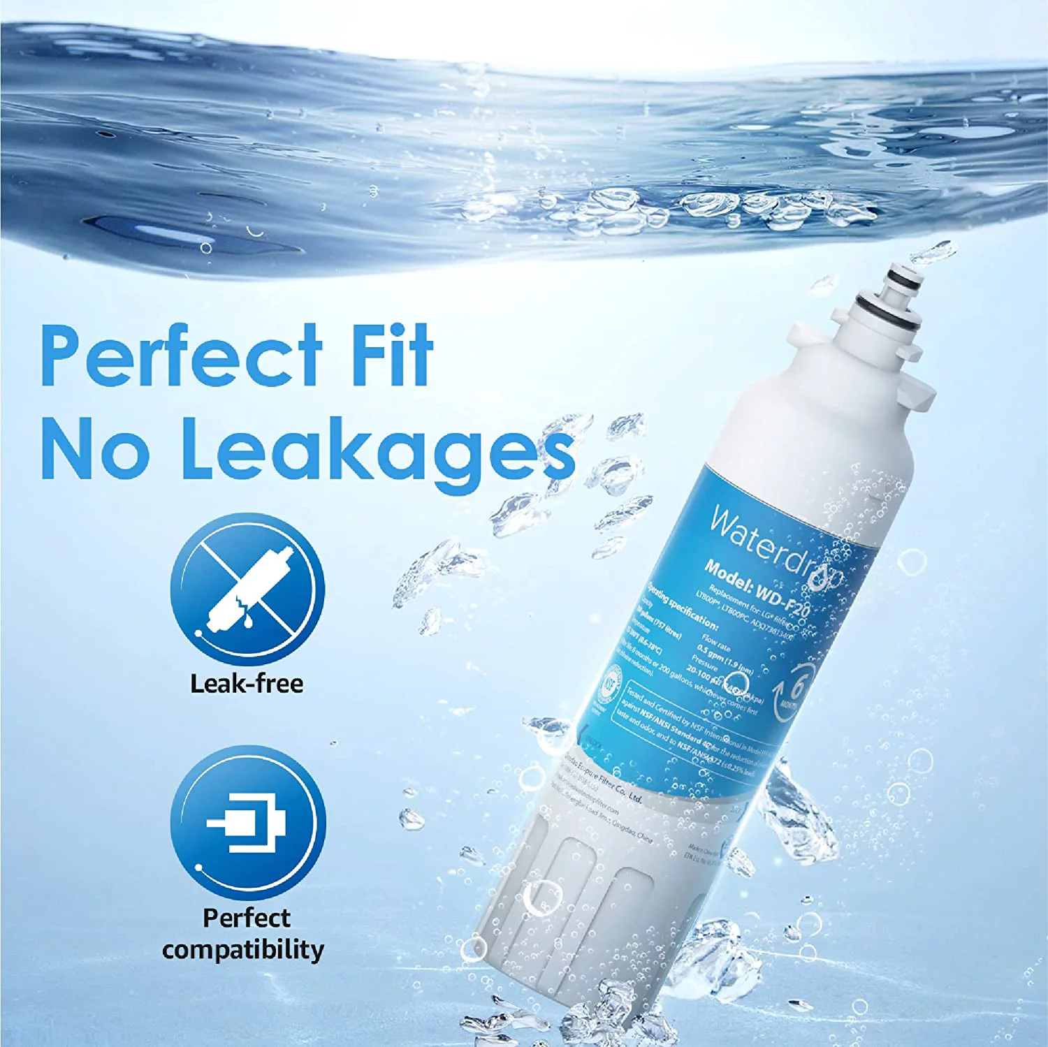 Waterdrop ADQ73613401 Replacement for LG® LT800P®, ADQ73613402, ADQ73613408, ADQ75795104, Kenmore 9490, LSXS26326S, LMXC23746S, LSXS26366S, Refrigerator Water Filter, Pack of 6 ( pack may vary)