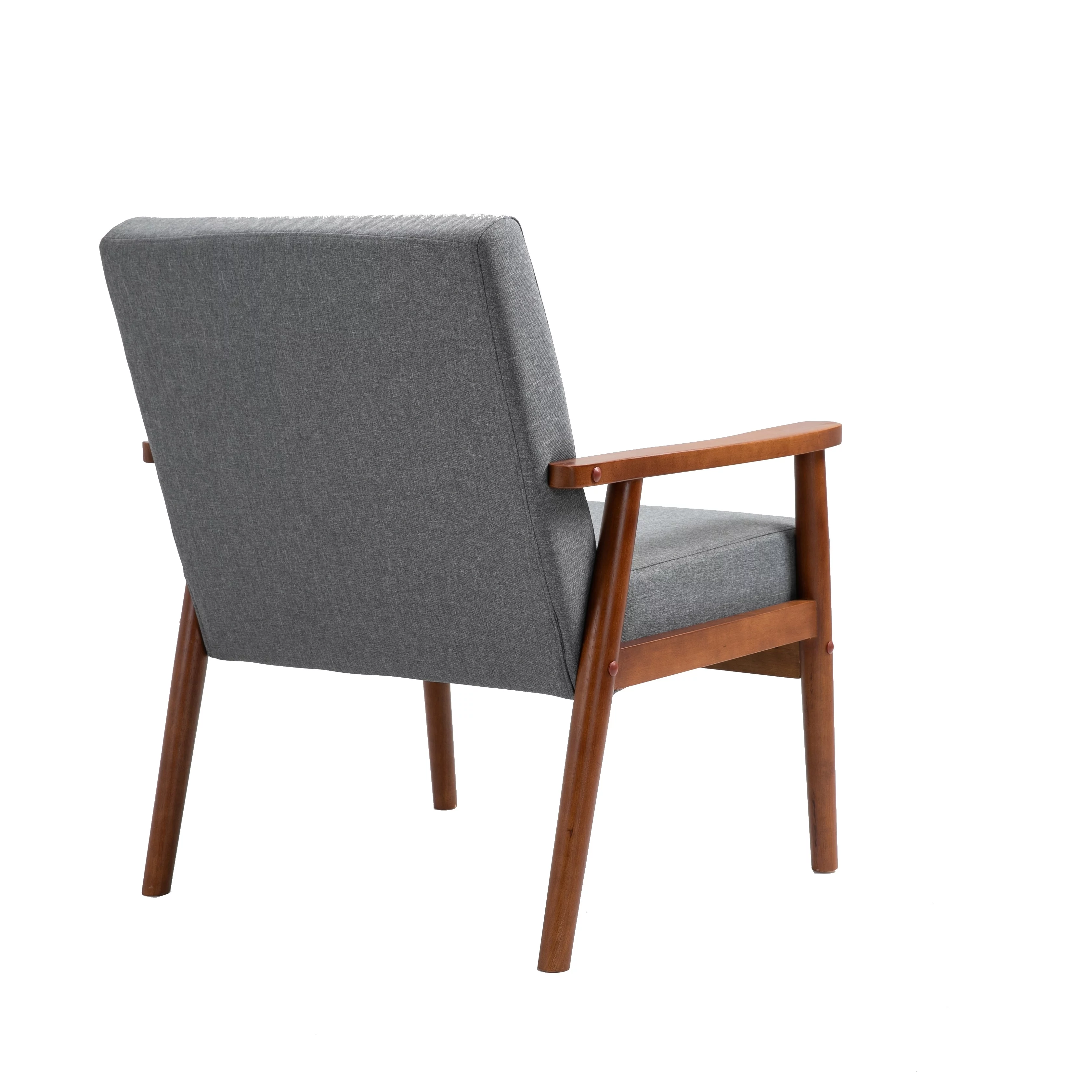 Mid-century Modern Solid Wood Armchair Brown Leather Wood Faux Leather