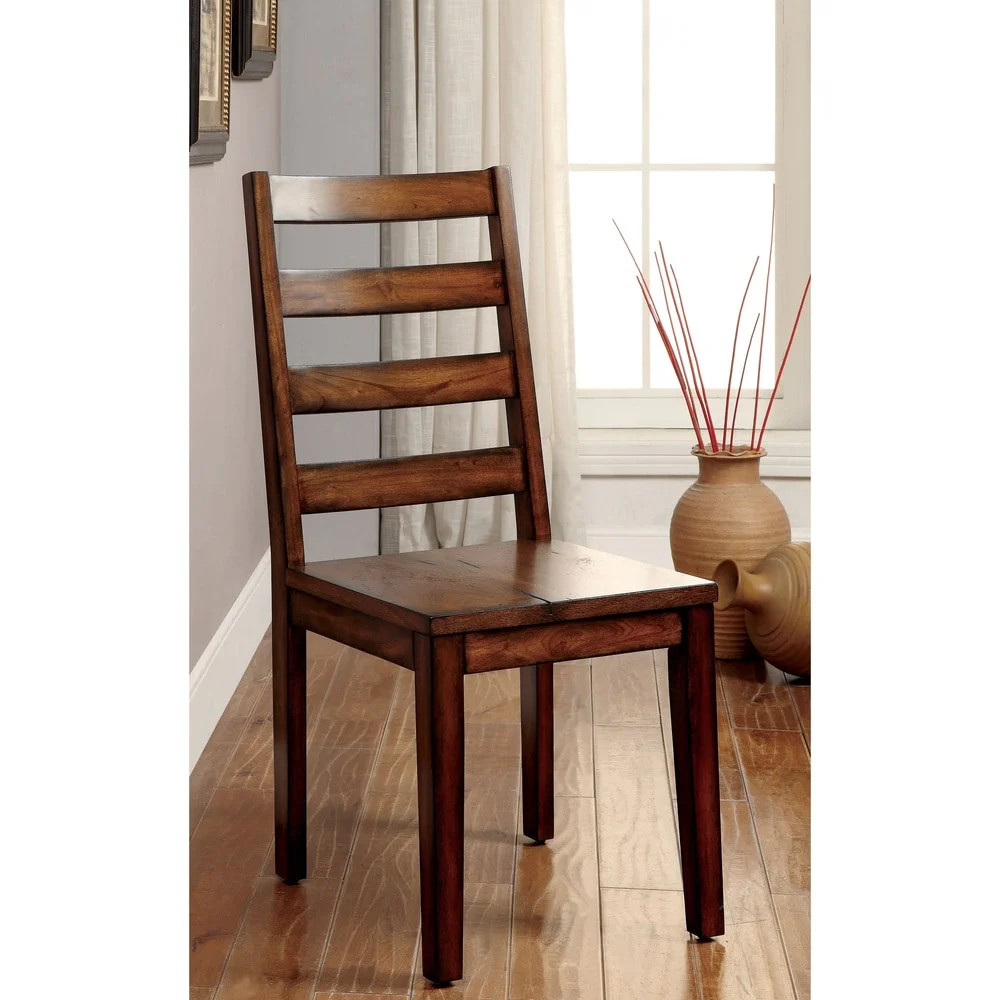 Furniture of America Divo Rustic Oak Solid Wood Slatted Back Side Chairs by  (Set of 2)