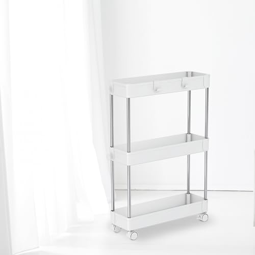 4 Tier Rolling Cart with Wheels- Slim | Utility Cart with Wheels, 4 Tier Cart with Wheels, Roller Cart, Storage Cart, Hair Storage Organizer, Storage on Wheels, Room Organizer, Office Cart Trolley