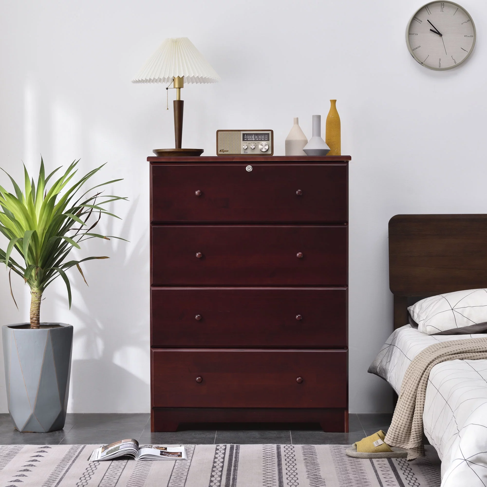 Isabela Solid Pine Wood 4 Drawer Chest Dresser - Mahogany