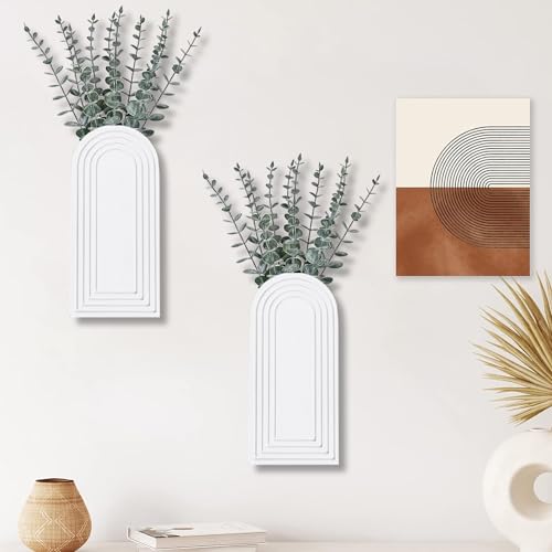 2 Pack Modern Wall Wood Vase-Entryway Decor, Wood Wall Art, Hallway Decor-Modern Farmhouse & Boho Bathroom Wall Decor-Perfect for Dining Room, Living Room, or Any Narrow Wall Space（White）