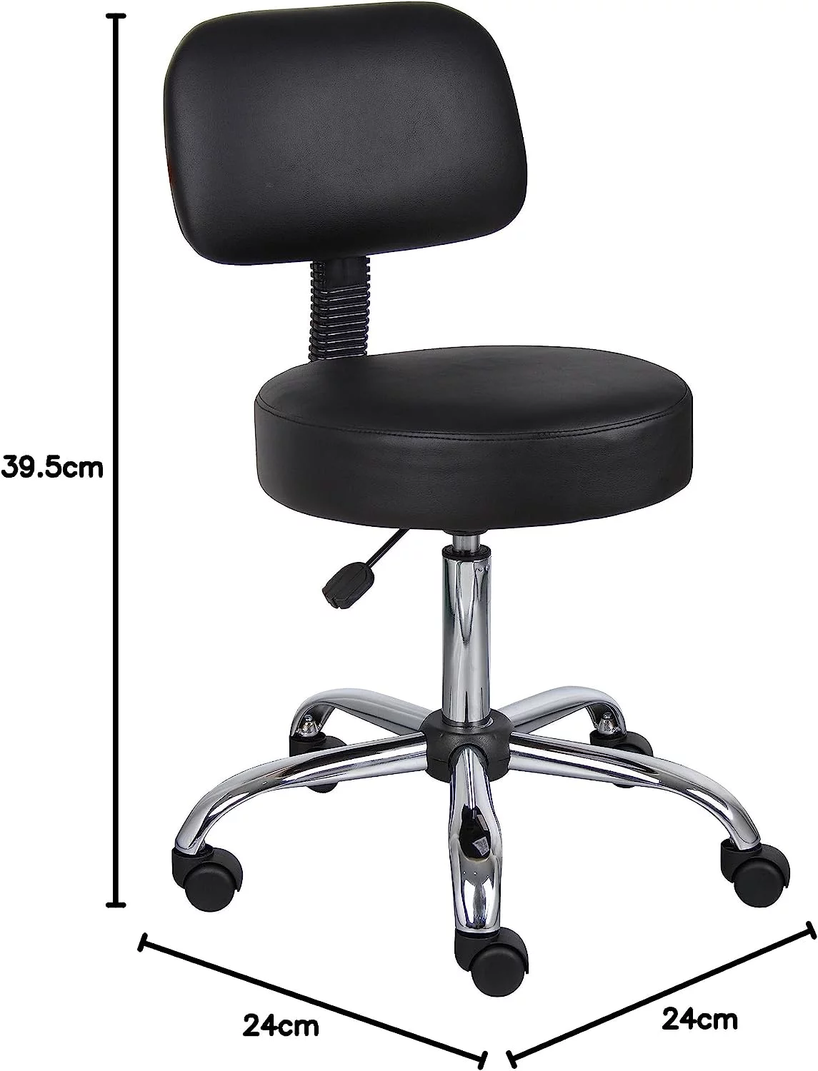 Boss Office Products Be Well Medical Spa Stool with Back in Vinyl, Black Black With Back Cushion Stool