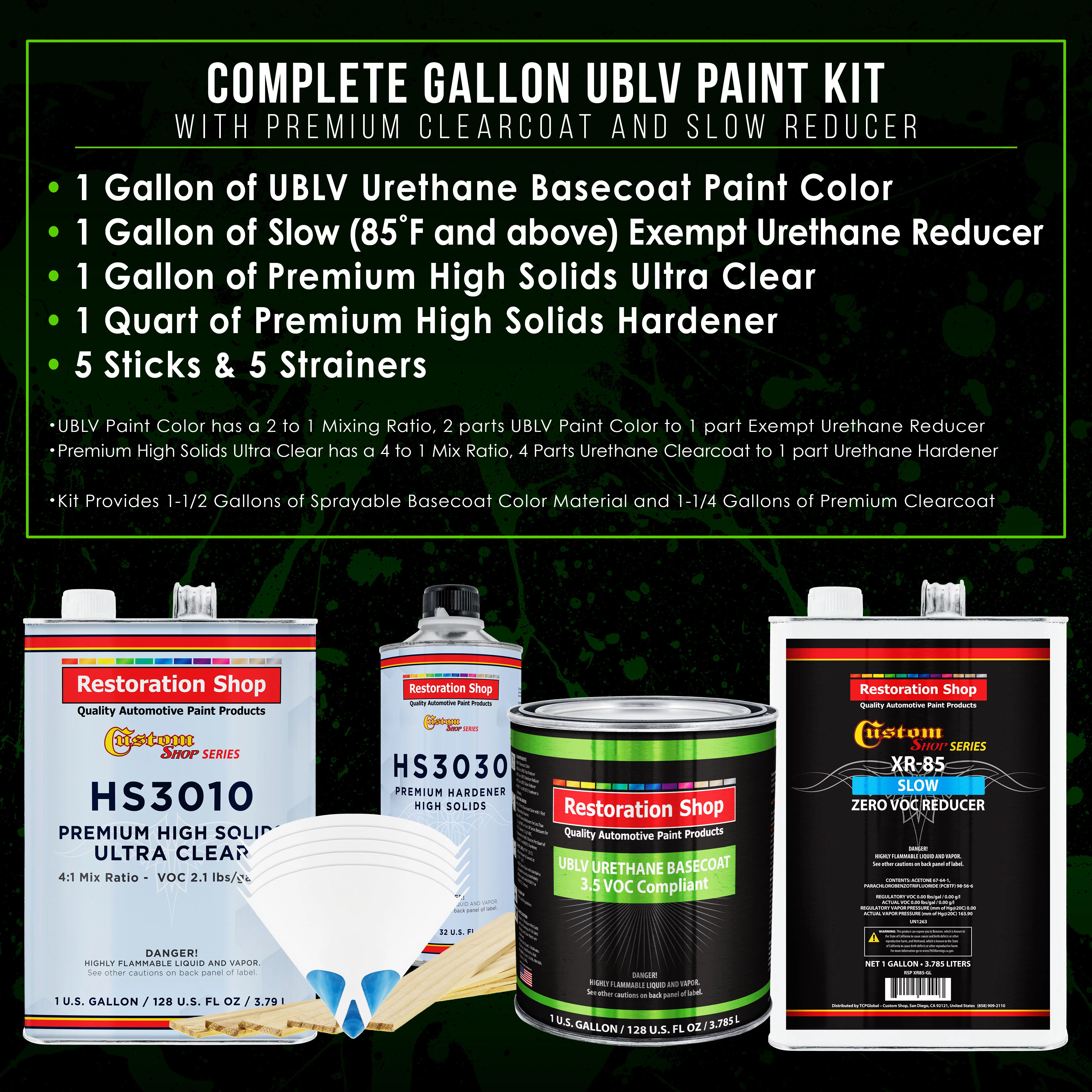 Azure Blue Metallic Low VOC SLOW PREM 1 Gallon Kit URETHANE BASECOAT Clearcoat