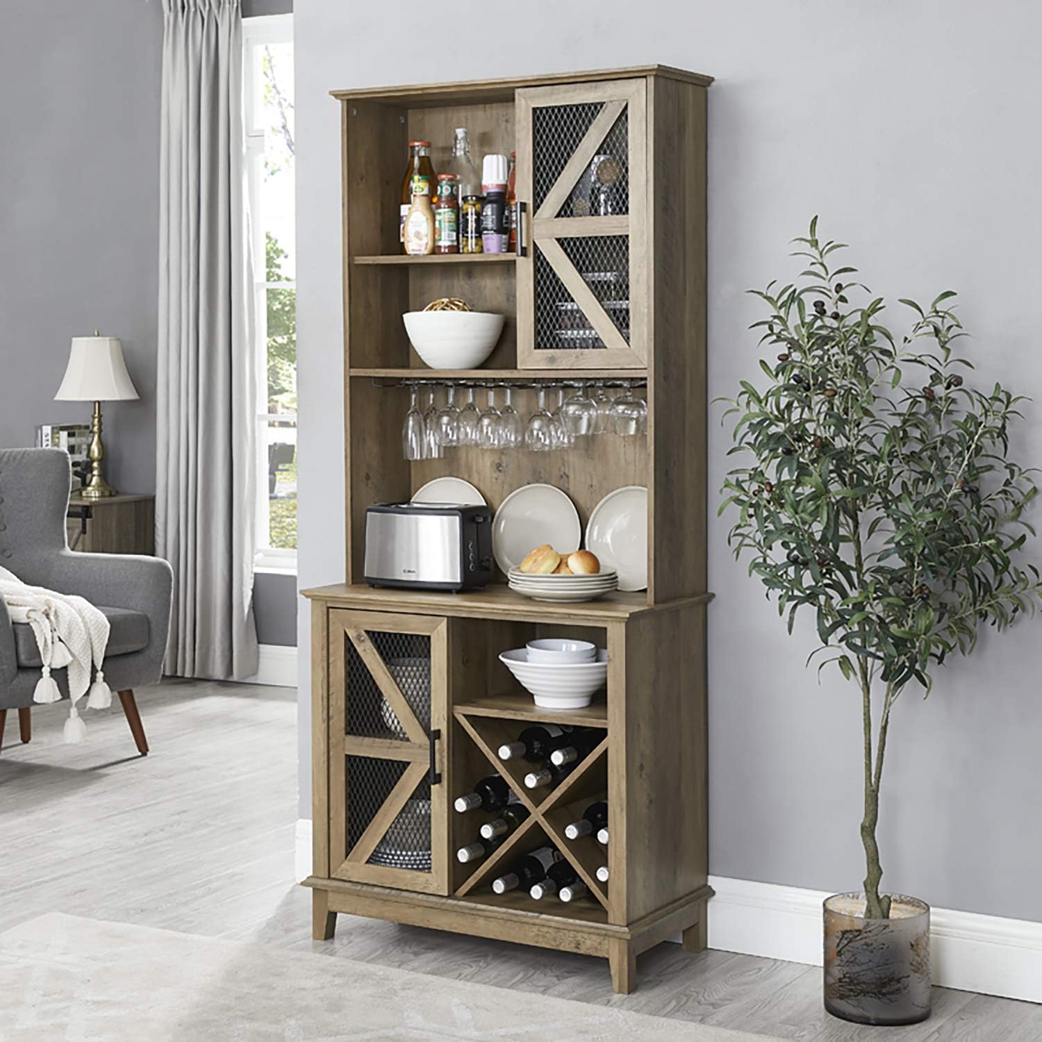 Elegant Bar Cabinet with Reclaimed Wood Finish