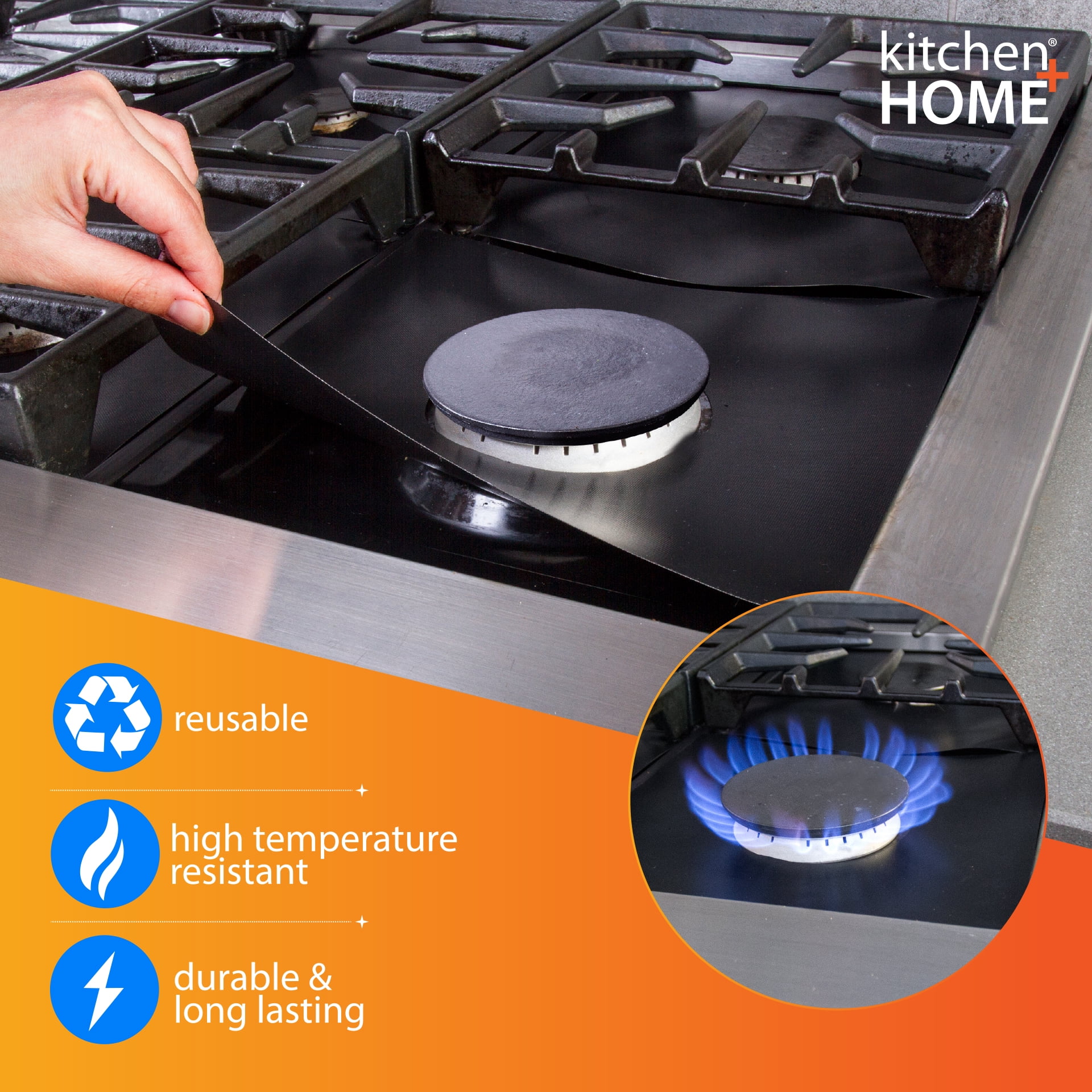 Kitchen + Home Stove Top Smokeless Grill Pan - Bonus Stove Top Gas Range Burner Liners (KH-130-132)