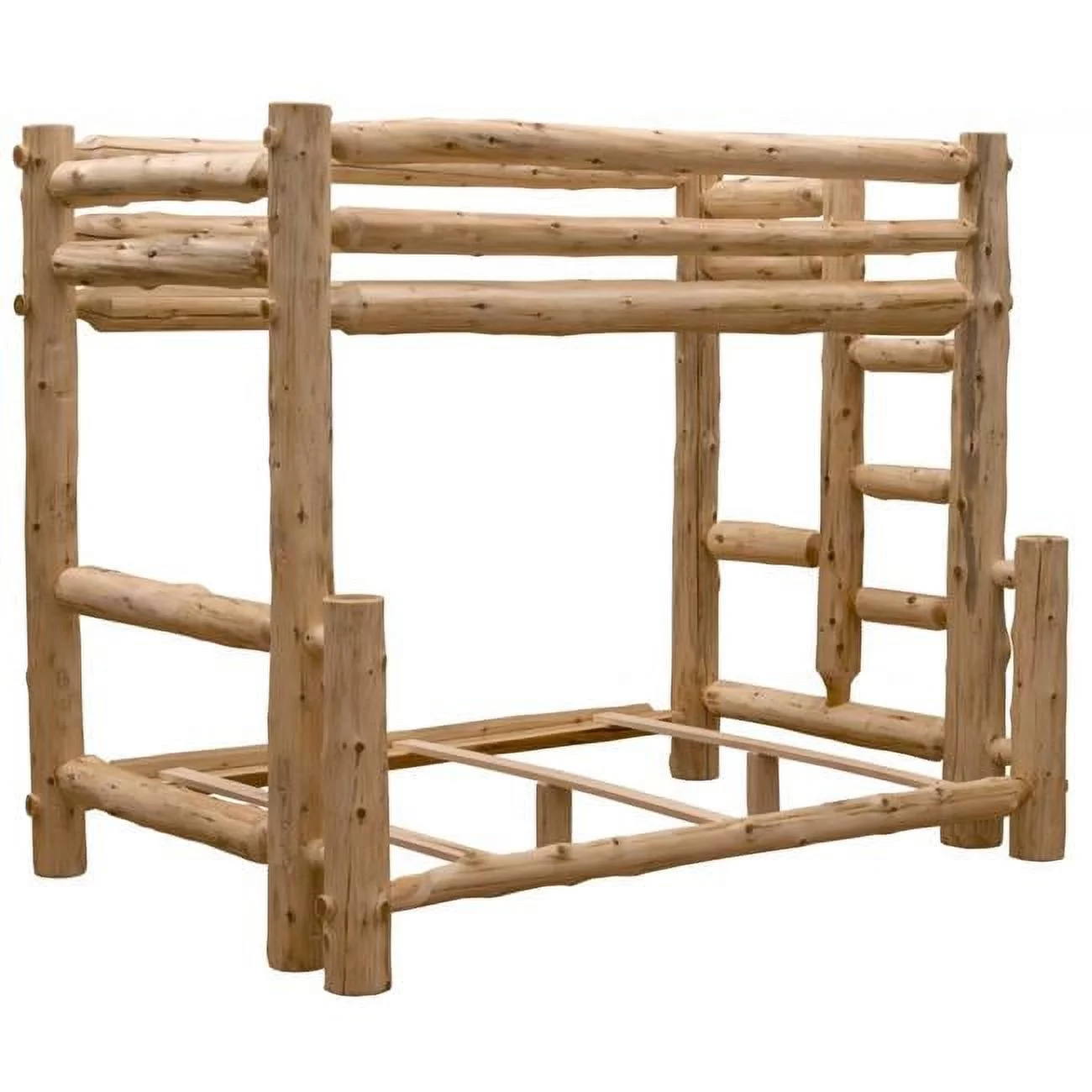 Single Ladder Right Log Bunk Bed - Rustic & Natural Cedar