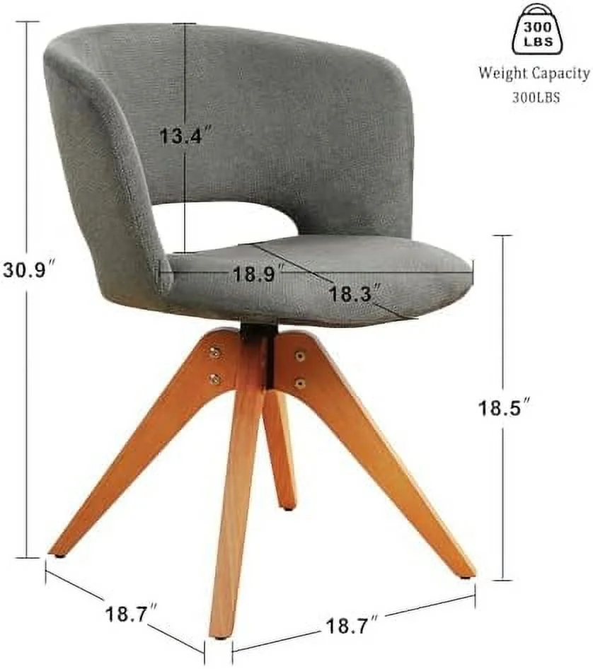 TJUNBOLIFE Mid Century Modern Swivel Accent Chair with Solid Wood Legs  Home Office Desk Chair No Wheels  Makeup Chair for Vanity  Upholstered Chair for Bedroom  Blue