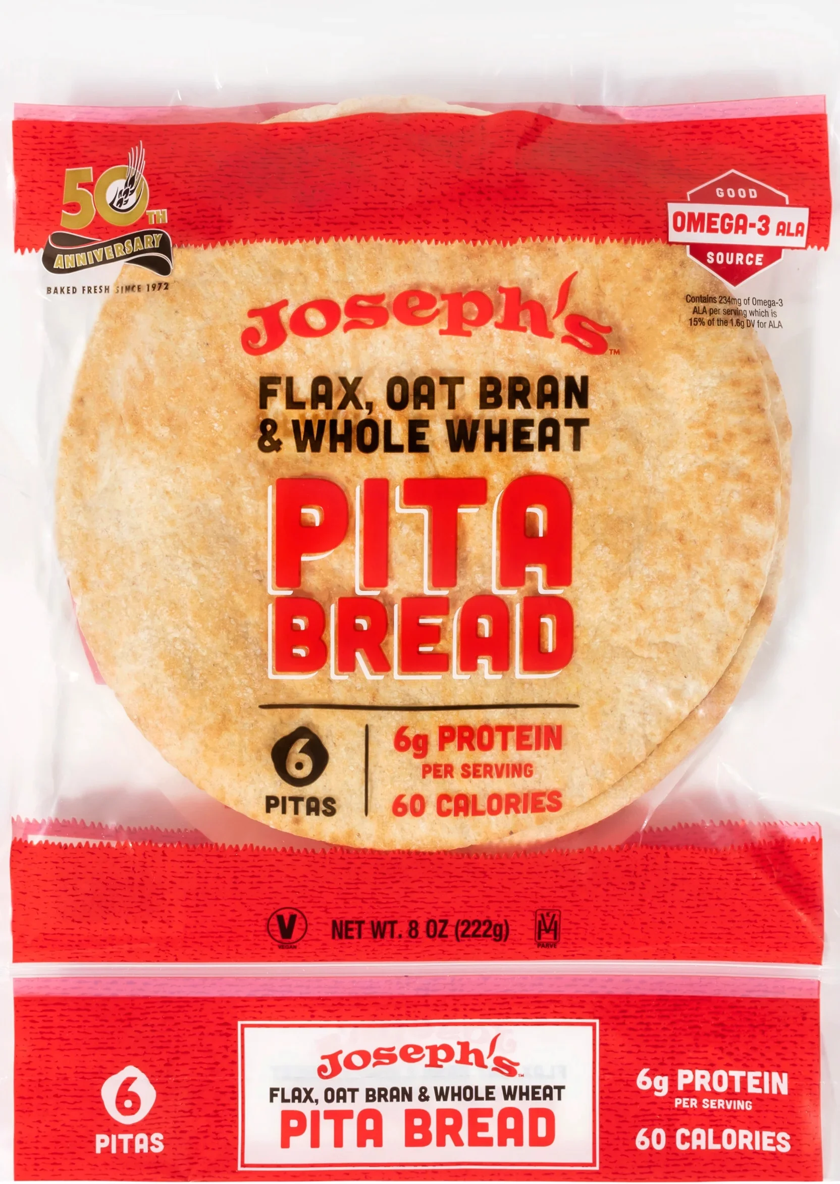 Joseph’s Low Net Carb Flax Pita Bread, 8 oz, 6 Pack, 36 Count